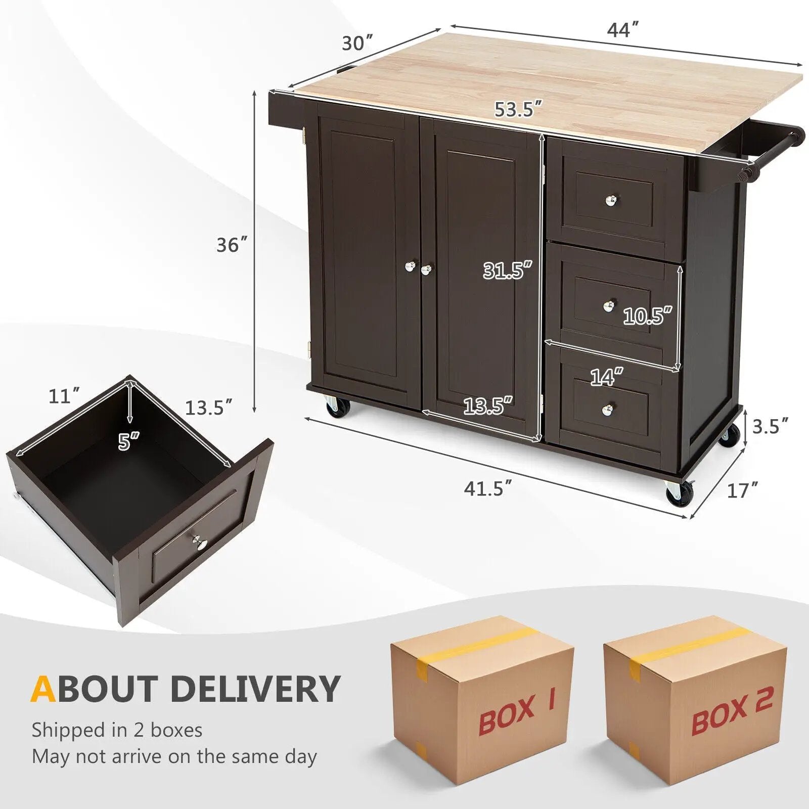 Kitchen Island Trolley Cart Wood with Drop-Leaf Tabletop and Storage Cabinet by DirectDeals