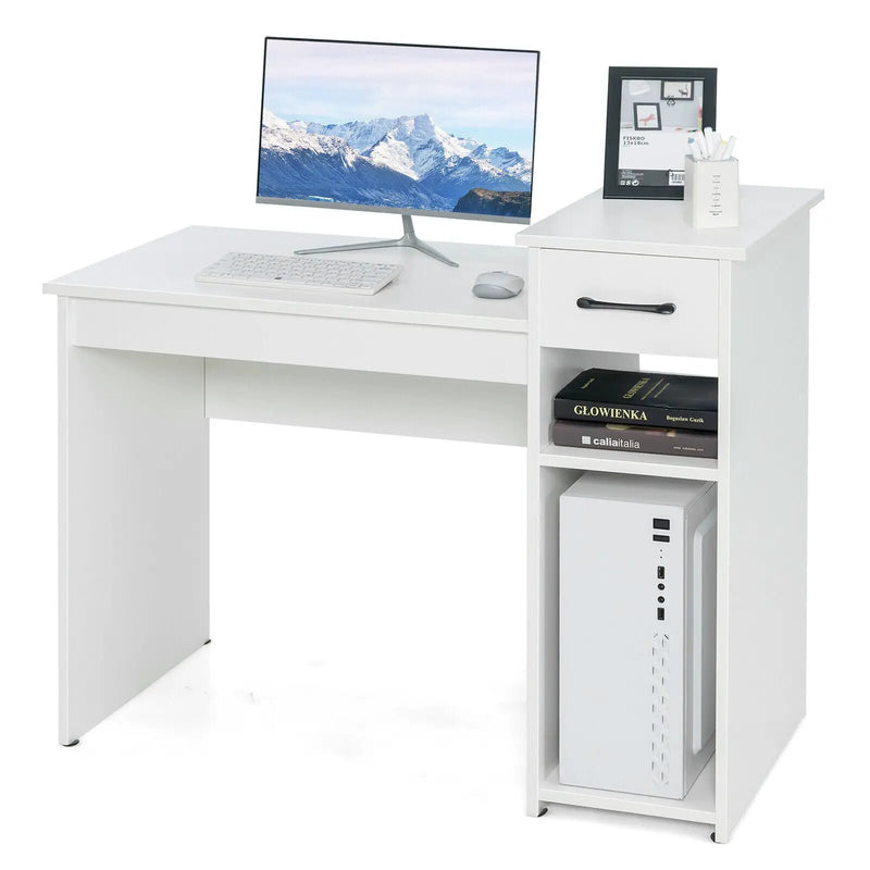 Computer Desk PC Laptop Table with Drawer and Shelf-White by DirectDeals