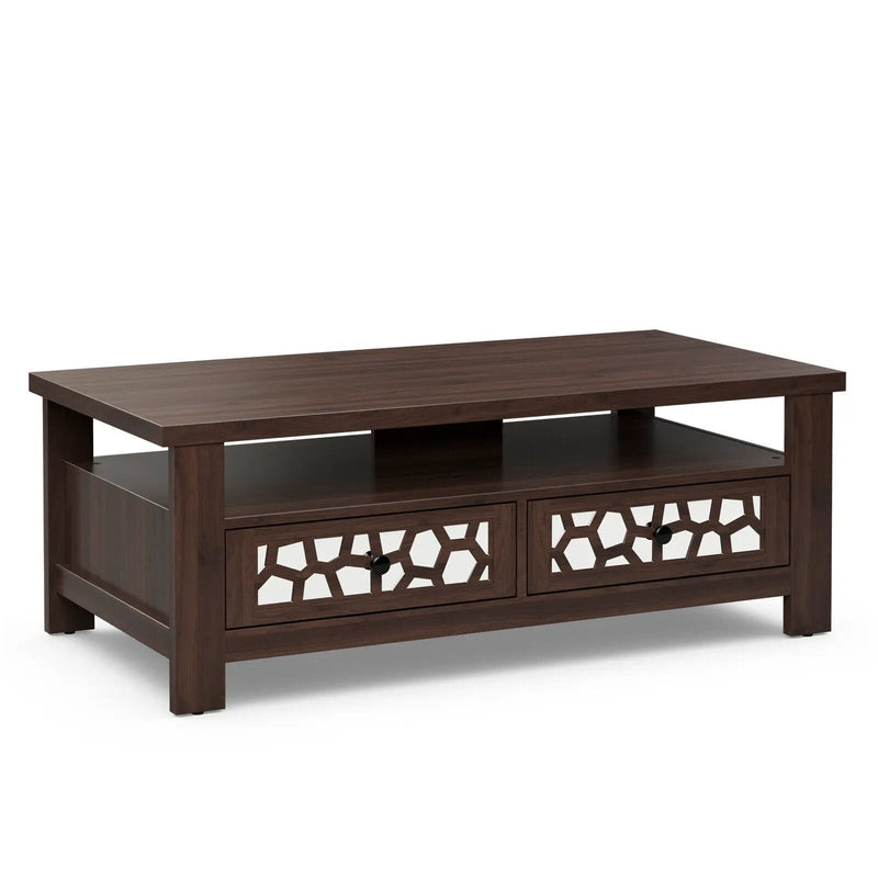 3-tier Coffee Table with 2 Drawers and 5 Support Legs by DirectDeals