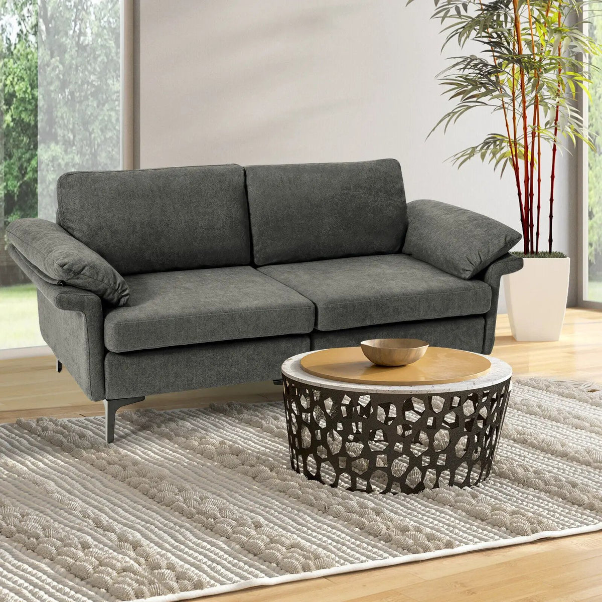 Modern Fabric Loveseat Sofa for with Metal Legs and Armrest Pillows by DirectDeals