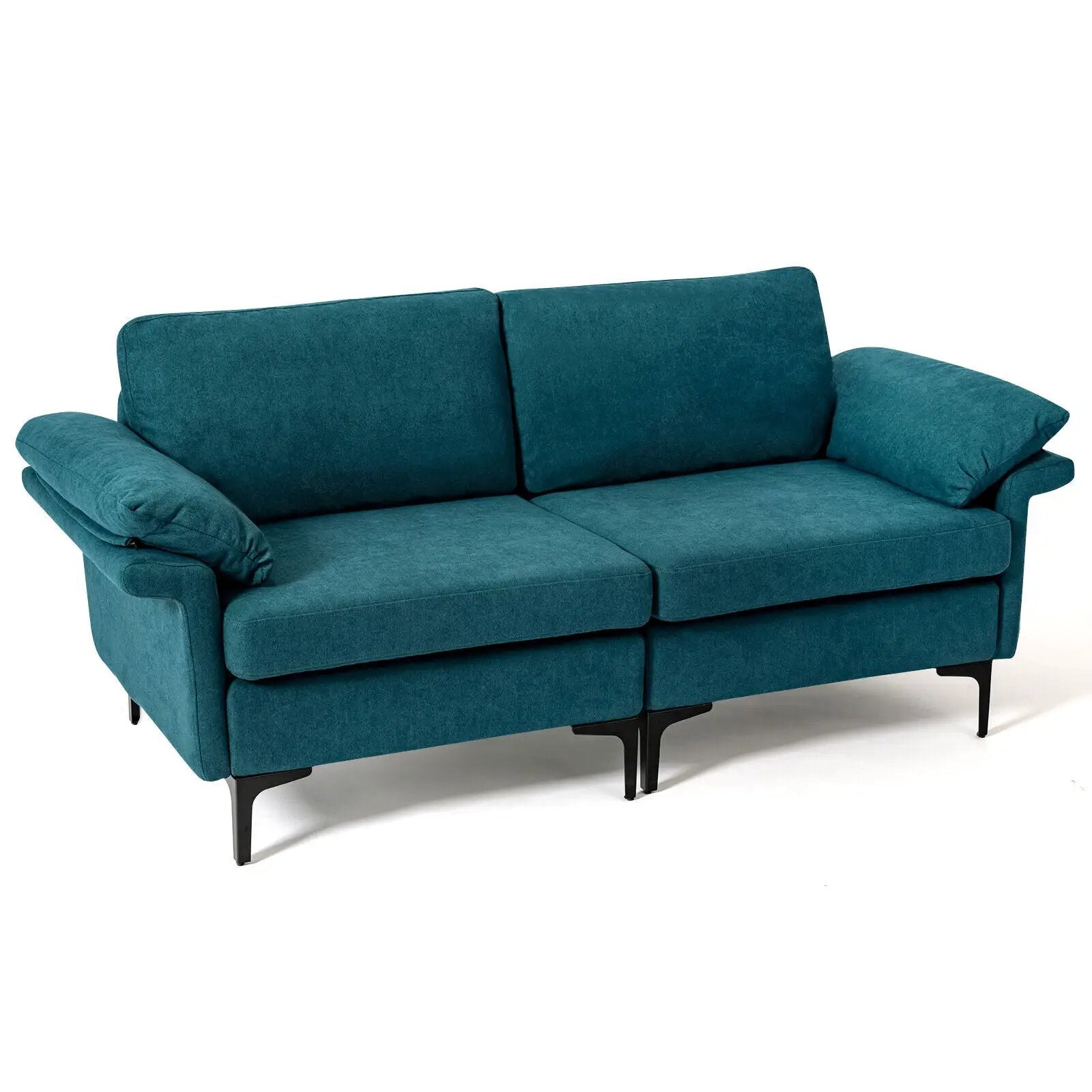 Modern Fabric Loveseat Sofa for with Metal Legs and Armrest Pillows by DirectDeals