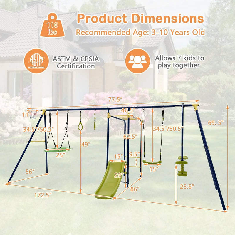 7-in-1 Stable A-shaped Outdoor Swing Set for Backyard by DirectDeals