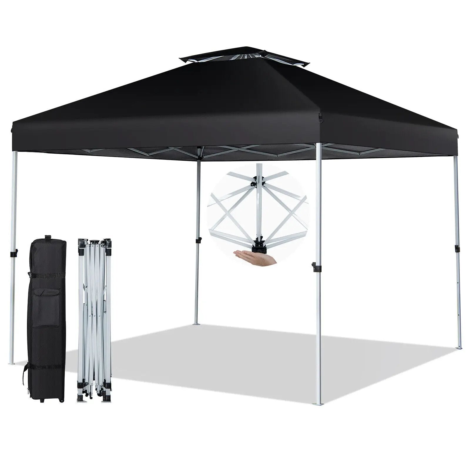 2-Tier 10 x 10 Feet Pop-up Canopy Tent with Wheeled Carry Bag-Black by DirectDeals