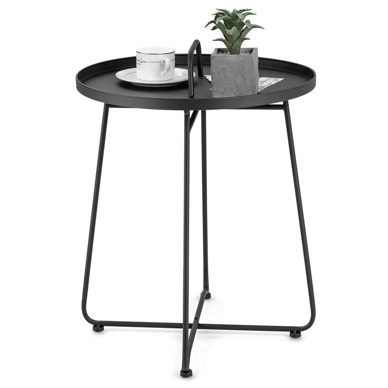 Outdoor Metal Patio End Side Table Weather Resistant with Handle by DirectDeals