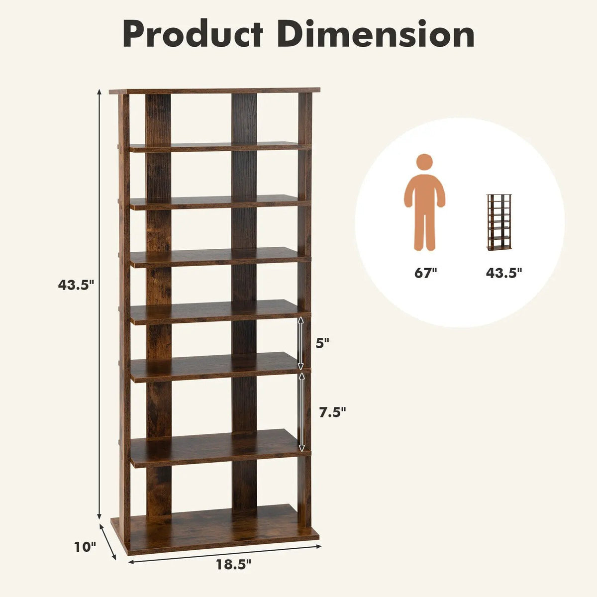 7-Tier Dual Shoe Rack Free Standing Shelves Storage Shelves Concise-Black by DirectDeals