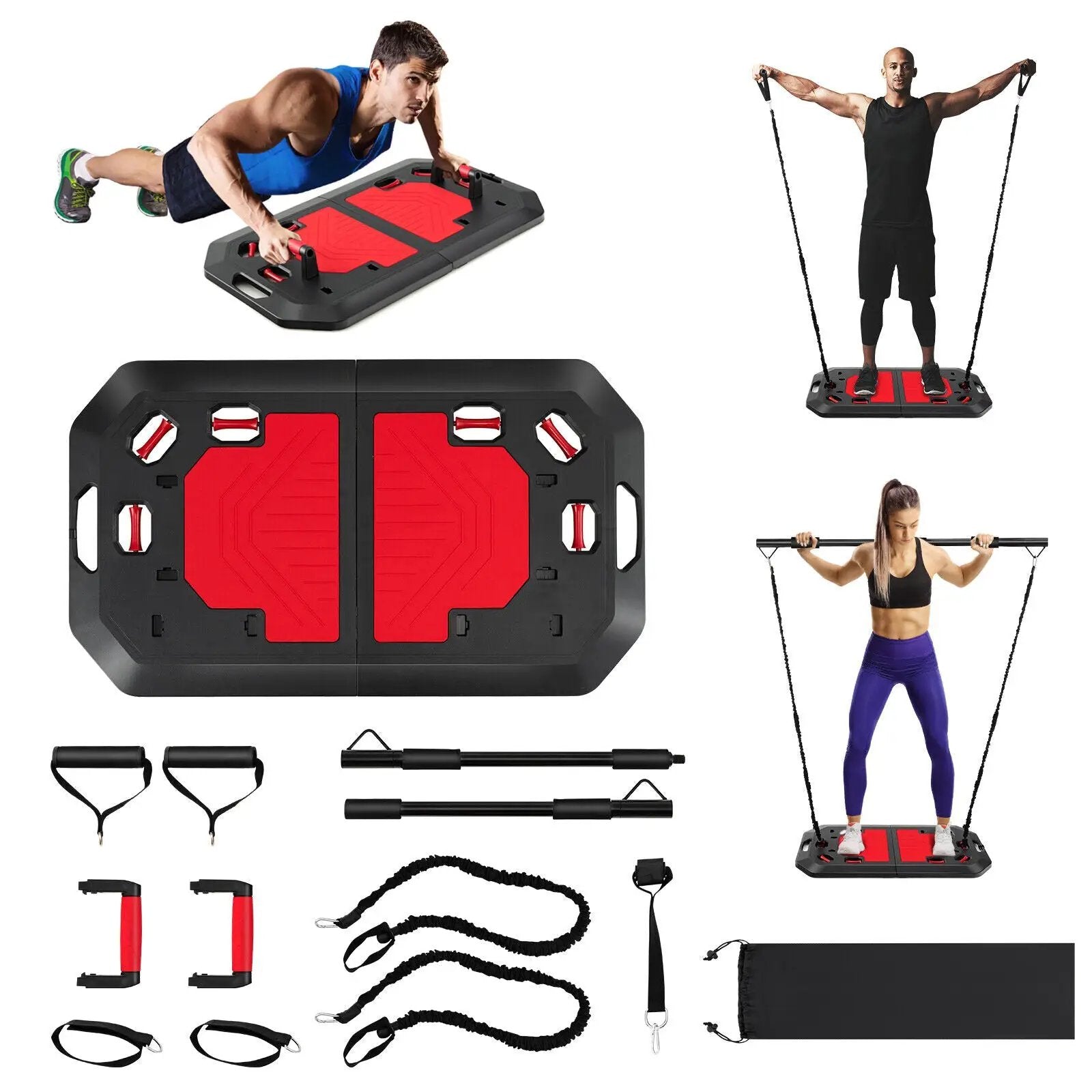 Push up Board Set Folding Push up Stand with Elastic String Pilate Bar Bag-Black by DirectDeals