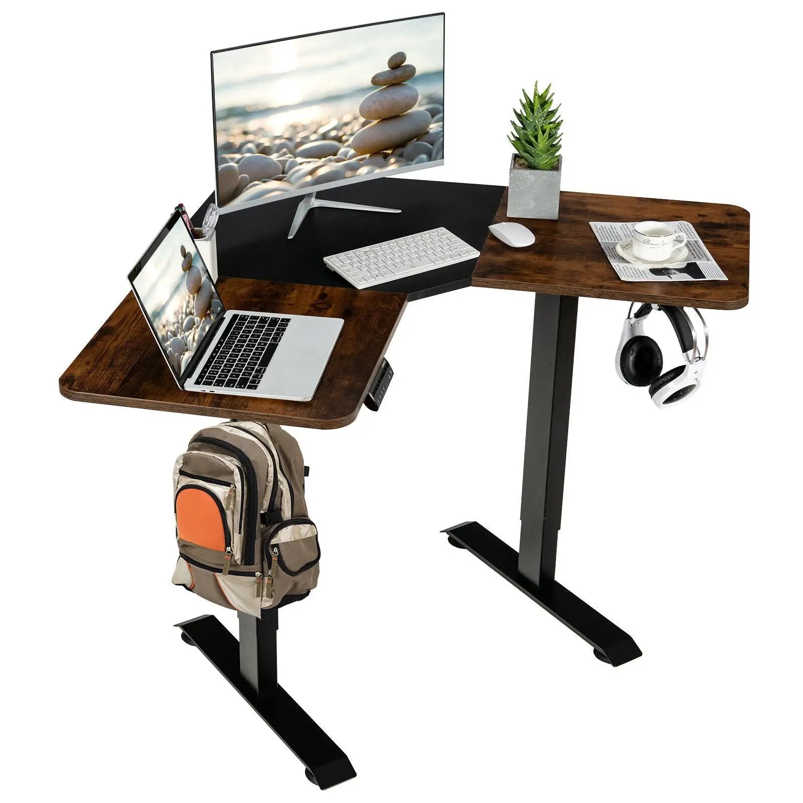 L-shaped Electric Standing Desk with 4 Memory Positions and LCD Display by DirectDeals