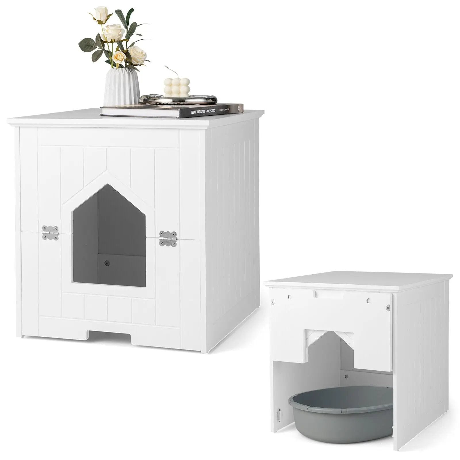 Cat Litter Box Enclosure with Flip Magnetic Half Door by DirectDeals