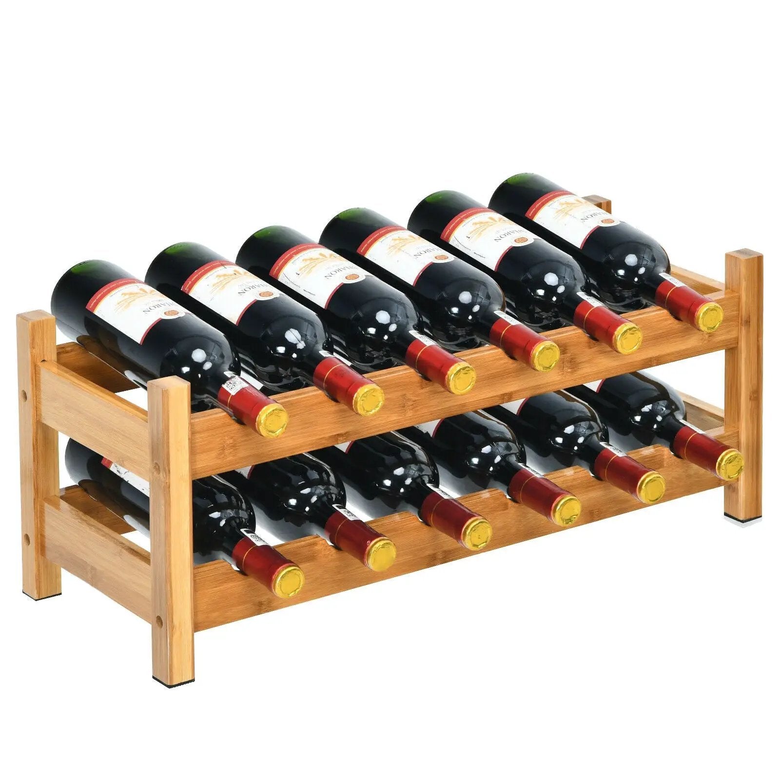 2-Tier 12 Bottles Bamboo Storage Shelf Wine Rack by DirectDeals