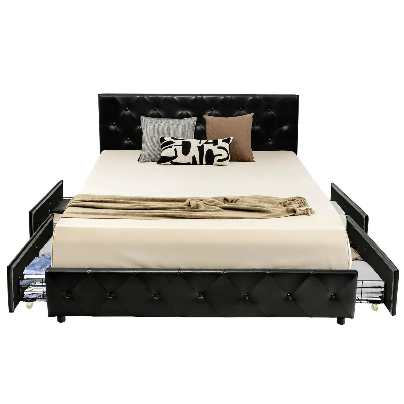 Full/Queen PU Leather Upholstered Platform Bed with 4 Drawers by DirectDeals