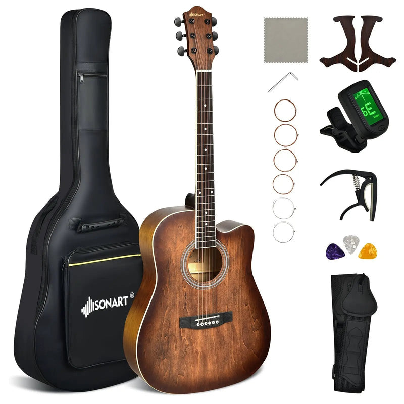 41 Inch Full Size Cutaway Acoustic Guitar Set for Beginner by DirectDeals