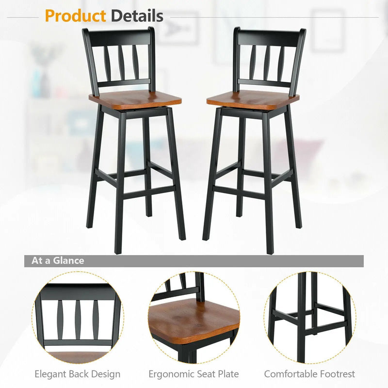 30.5 Inches Set of 2 Swivel Bar Stools with 360¬∞ Swiveling by DirectDeals