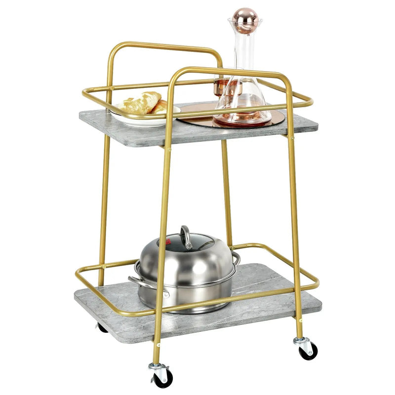 2-tier Kitchen Rolling Cart with Steel Frame and Lockable Casters-Gray by DirectDeals