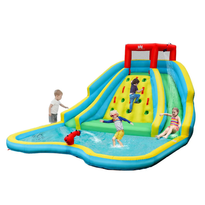 Double Side Inflatable Water Slide Park with Climbing Wall for Outdoor Without Blower by DirectDeals