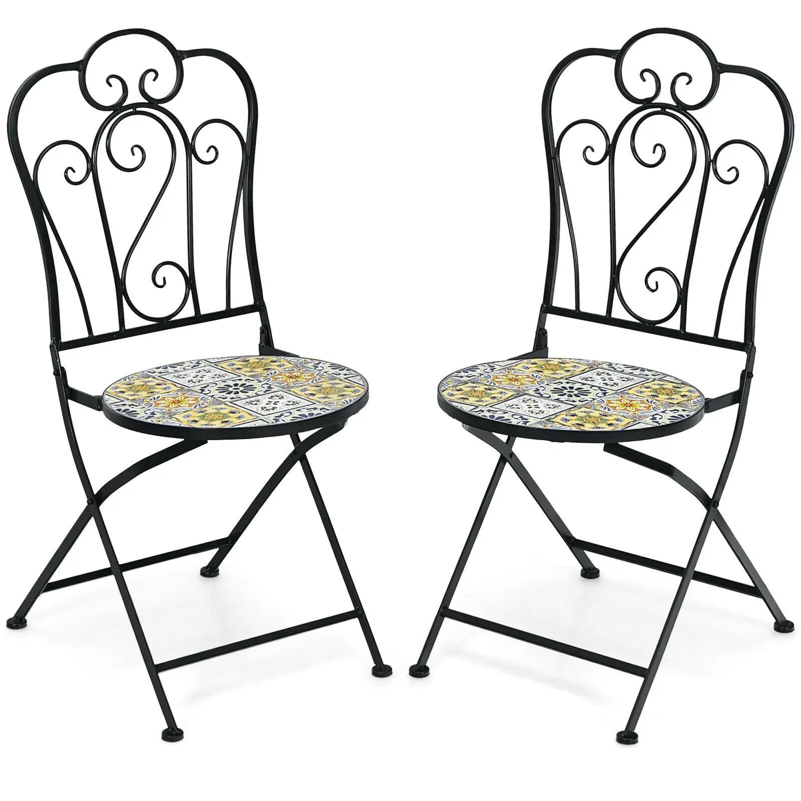 2-Pieces Mosaic Folding Bistro Chairs with Ceramic Tiles Seat by DirectDeals