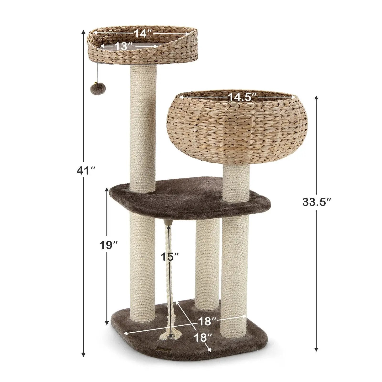 41 Inch Rattan Cat Tree with Napping Perch by DirectDeals
