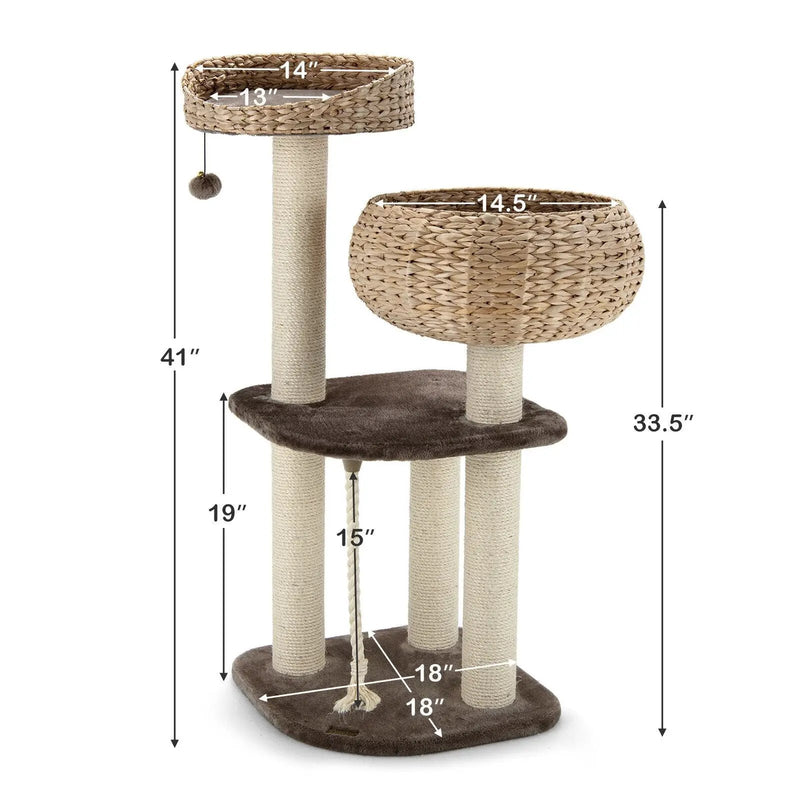 41 Inch Rattan Cat Tree with Napping Perch by DirectDeals