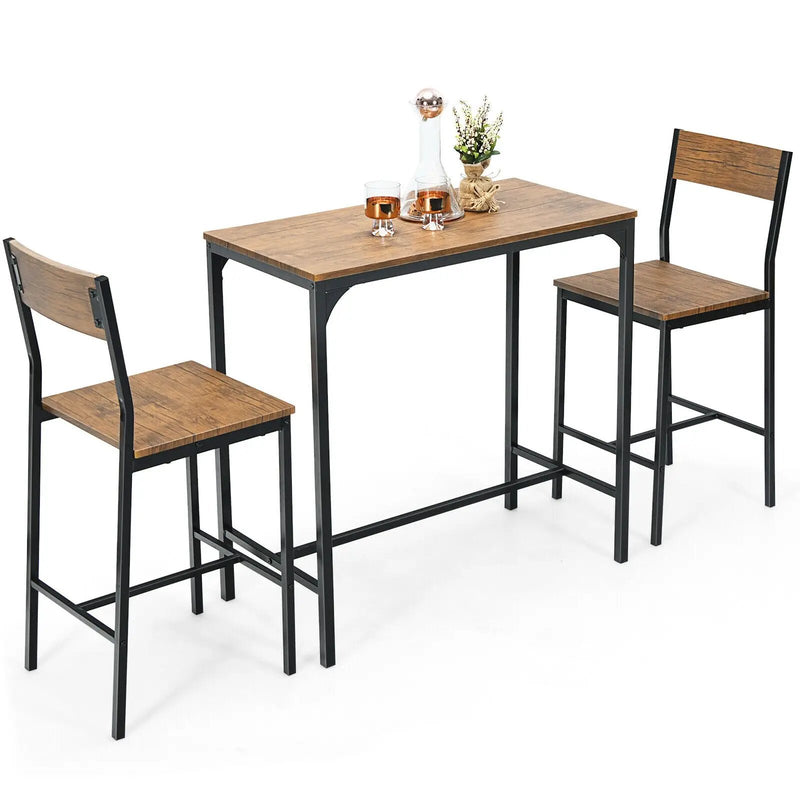 3 Pieces Bar Table Set with 2 Stools-Black by DirectDeals