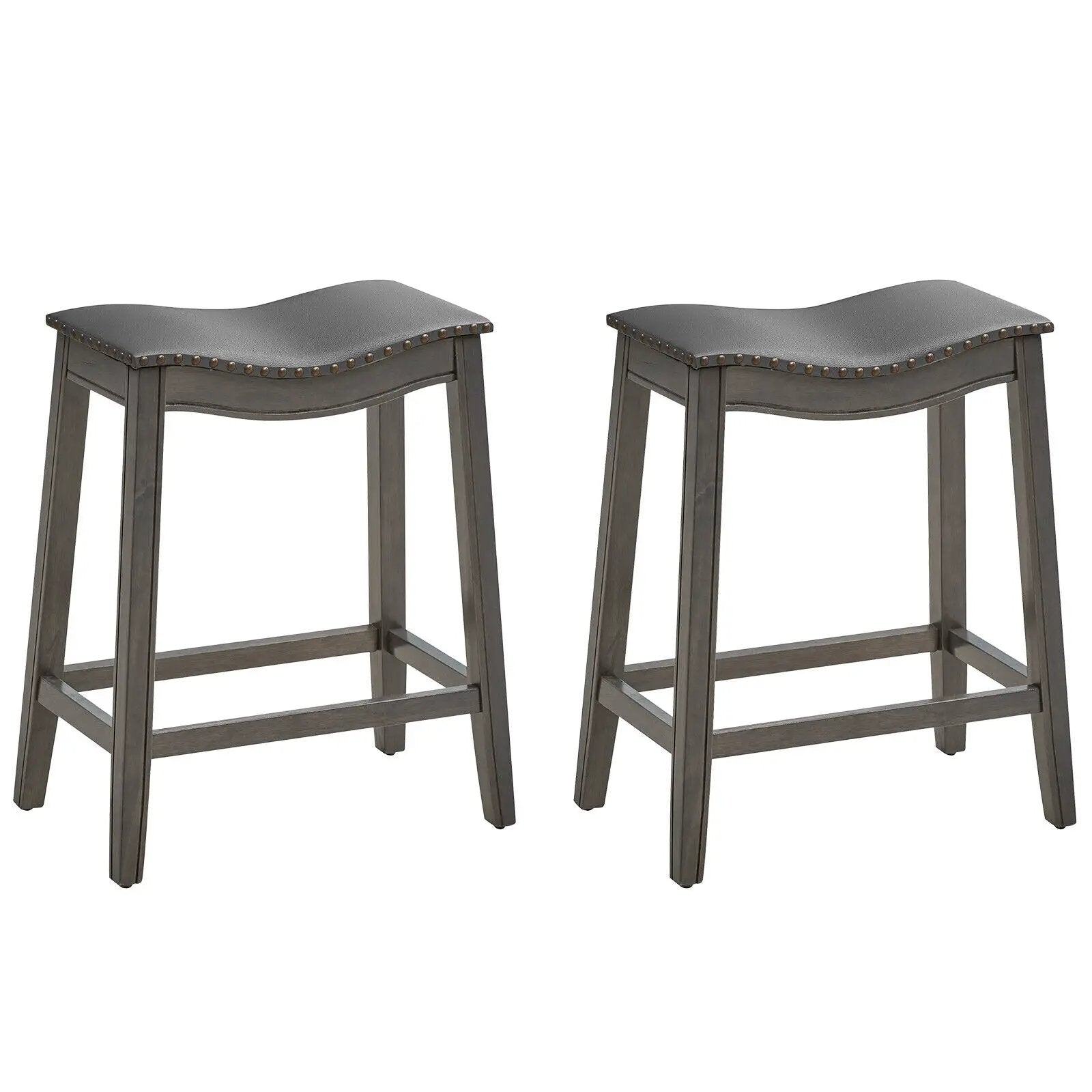 Set of 2 PU Leather Saddle Bar Stools with Rubber Wood Legs by DirectDeals
