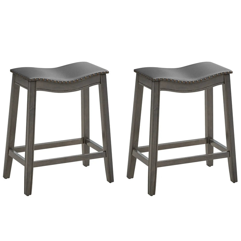 Set of 2 PU Leather Saddle Bar Stools with Rubber Wood Legs by DirectDeals