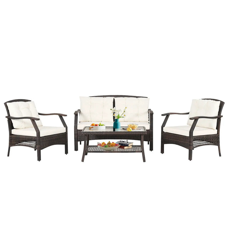 4 Pieces Outdoor Rattan Conversation Set with Protective Cover by DirectDeals