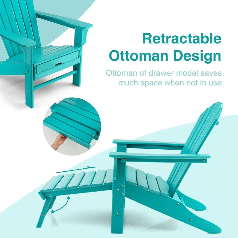 Patio HDPE Adirondack Chair with Retractable Ottoman by DirectDeals