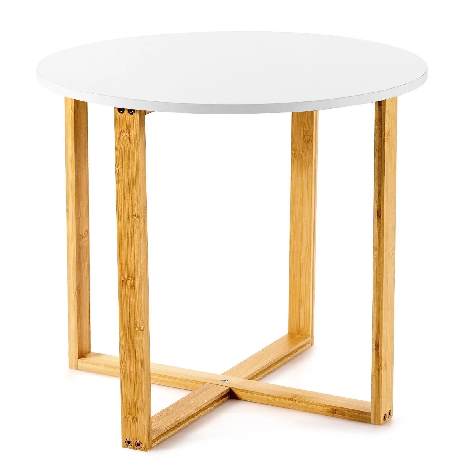 Multifunctional Round Side End Table with Bamboo Legs and X-Shaped Base by DirectDeals