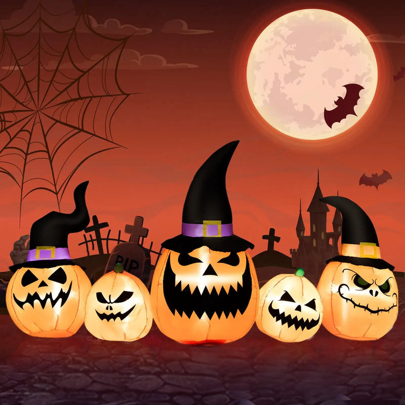 8 Feet Inflatable Pumpkin Family Waterproof Halloween Yard Decoration with LED Lights by DirectDeals