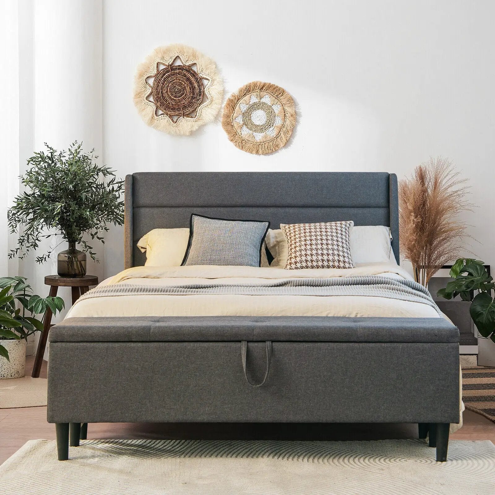 Full/Queen Size Upholstered Platform Bed Frame with Storage Ottoman by DirectDeals