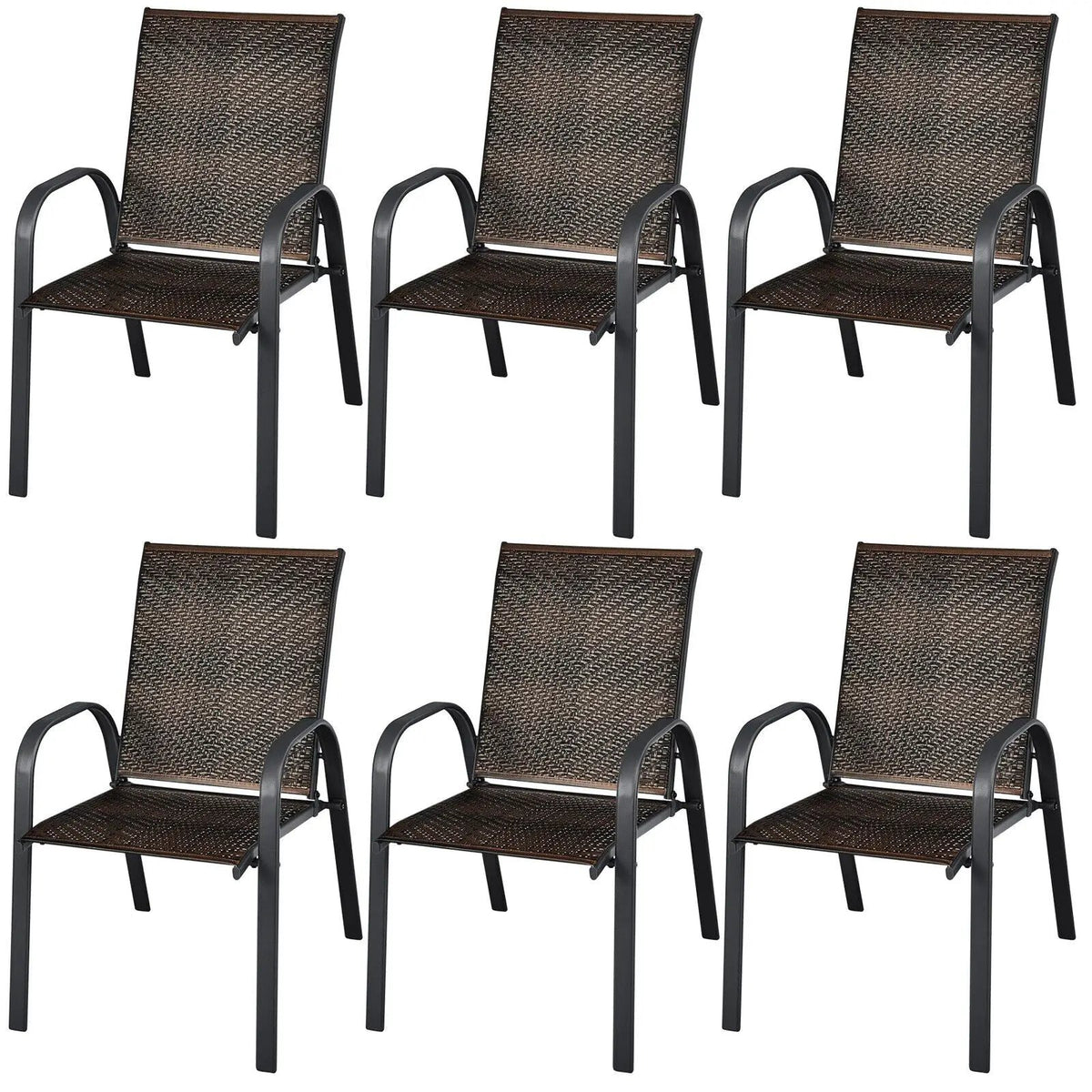 Set of 6 Outdoor PE Wicker Stackable Chairs with Sturdy Steel Frame by DirectDeals