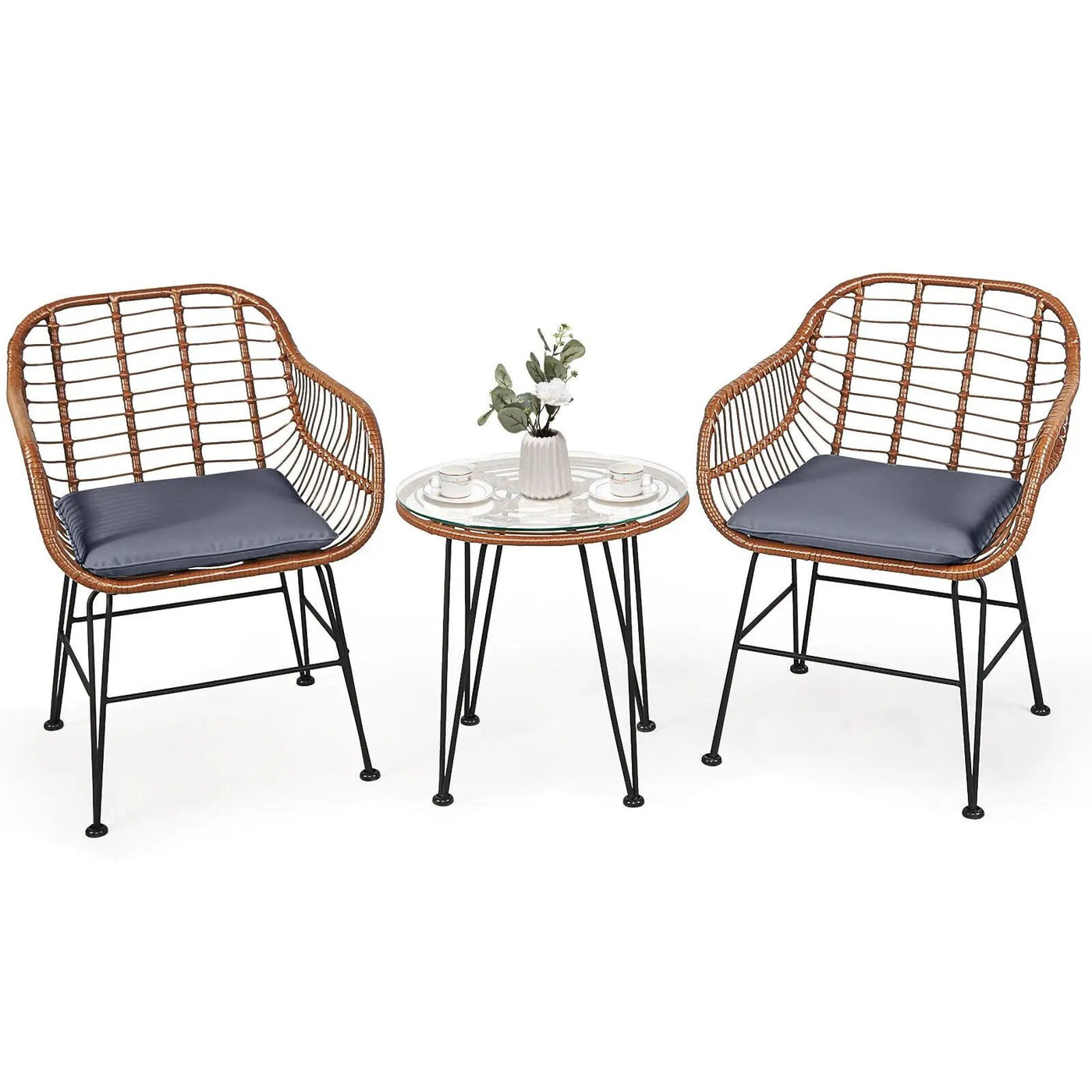 3 Pieces Patio Rattan Bistro Set with Cushion by DirectDeals