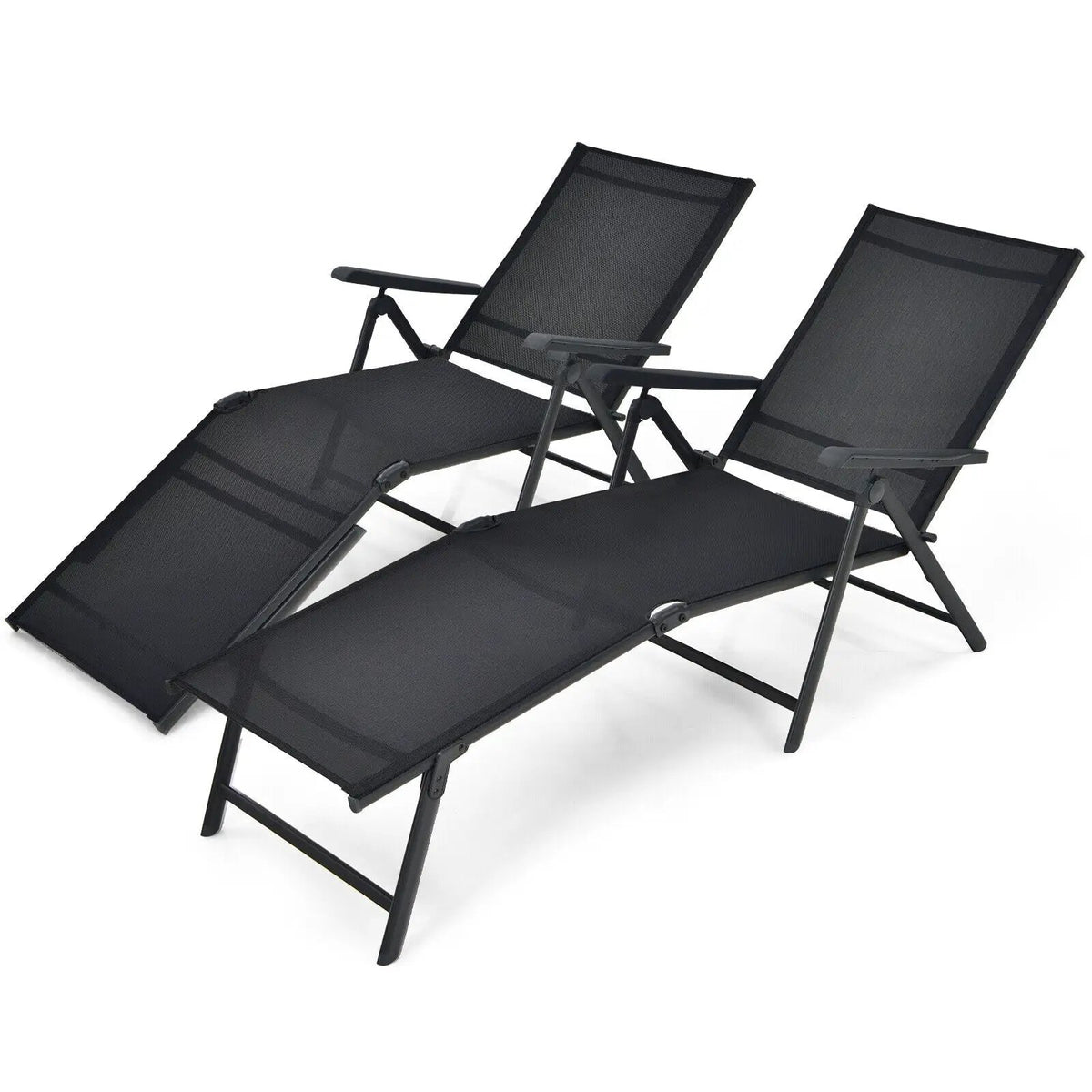 2 Pieces Foldable Chaise Lounge Chair with 2-Position Footrest by DirectDeals