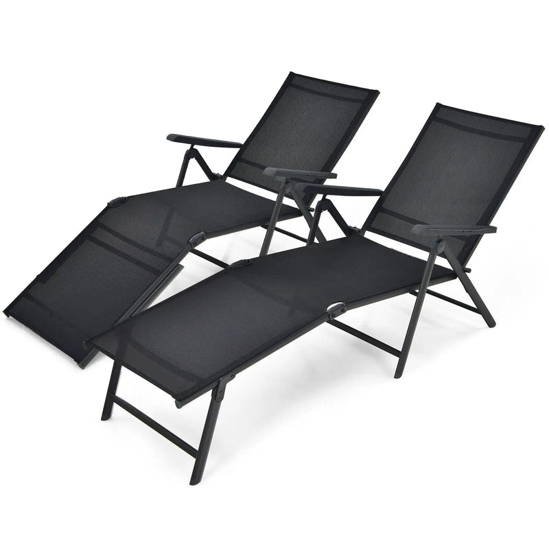 2 Pieces Foldable Chaise Lounge Chair with 2-Position Footrest by DirectDeals
