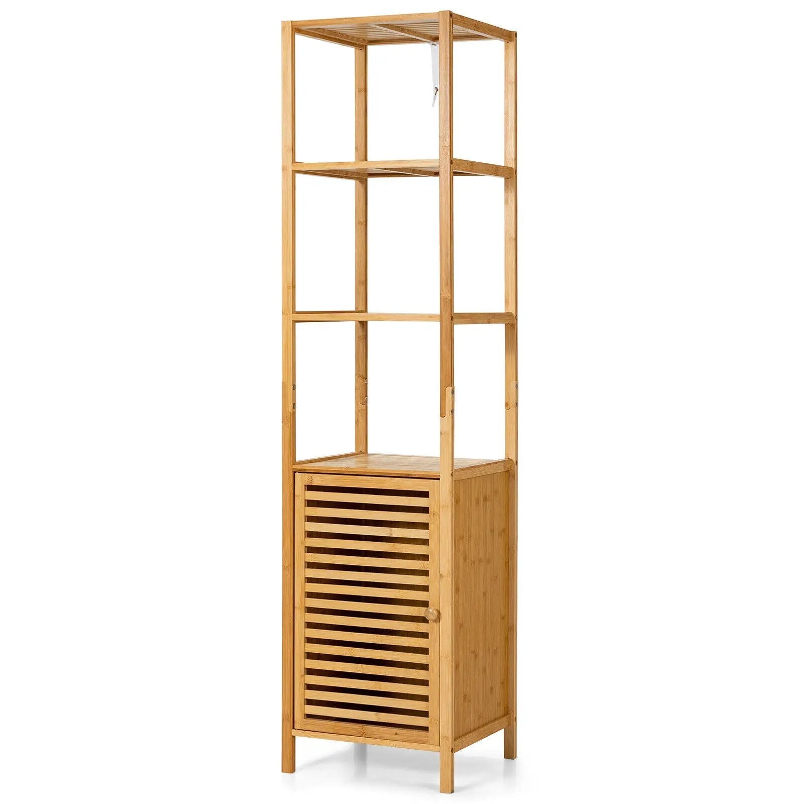 4 Tiers Slim Bamboo Floor Storage Cabinet with Shutter Door and Anti-Toppling Device-Natural by DirectDeals