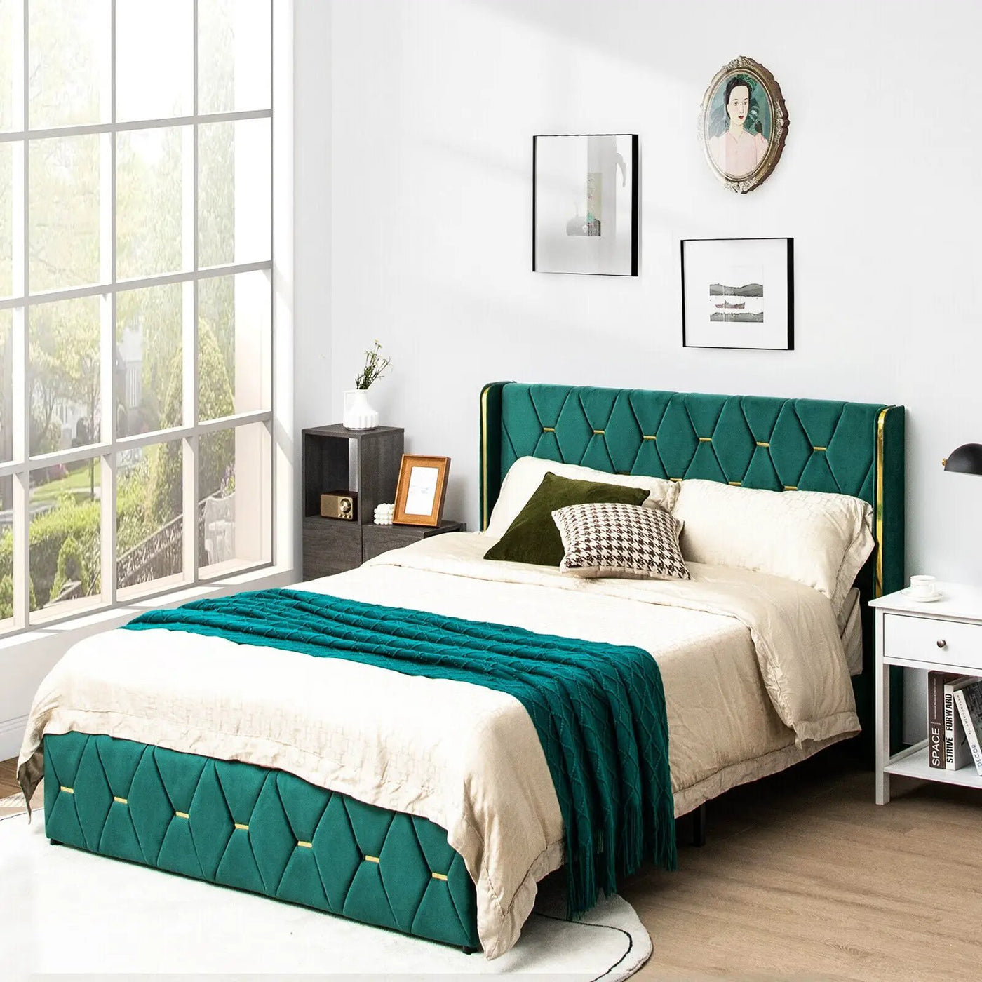 Queen/Full Size Upholstered Platform Bed Frame with Adjustable Headboard by DirectDeals