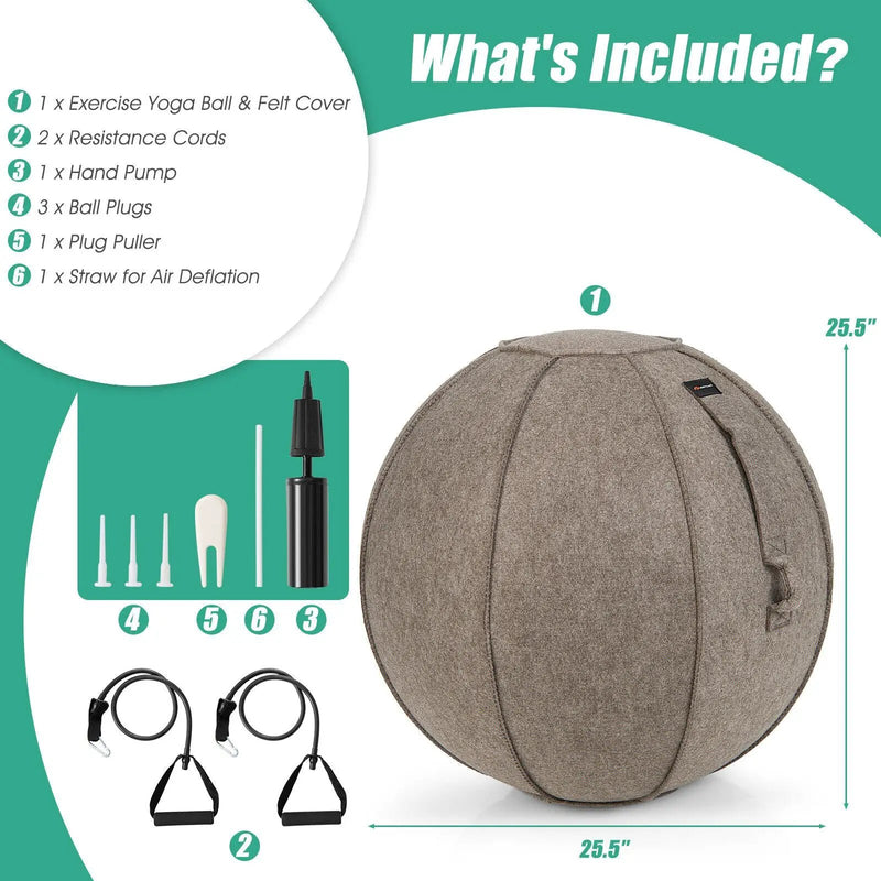 Yoga Sitting Ball with Felt Cover and Air Pump by DirectDeals