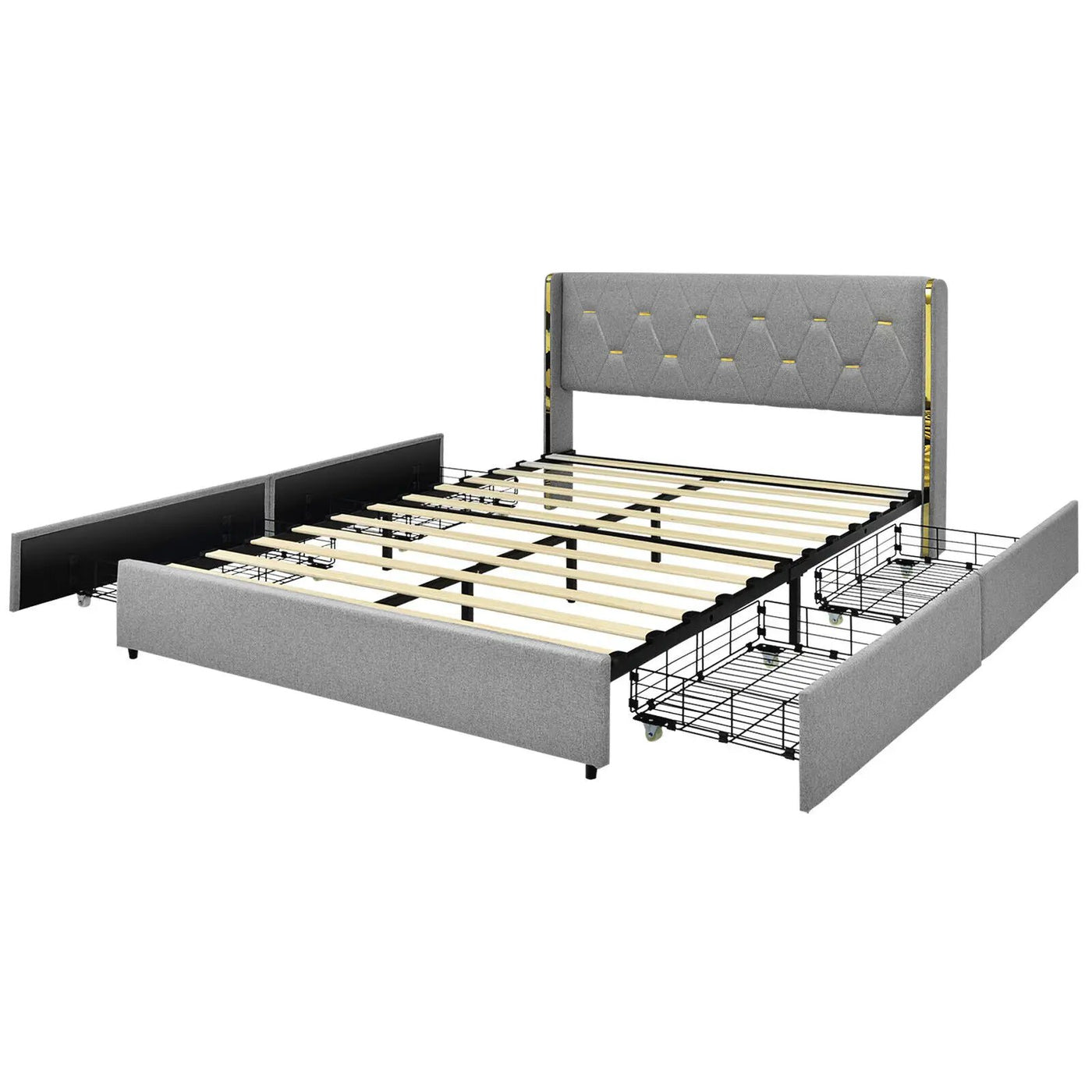 Bed Frame Mattress Foundation with 4 Storage Drawers by DirectDeals