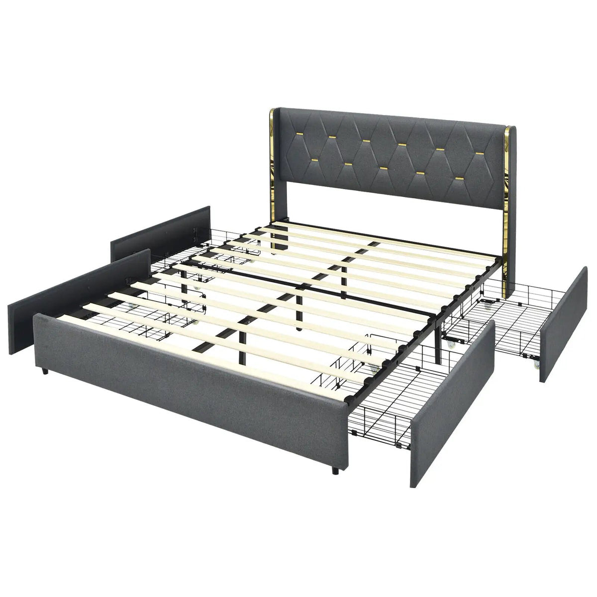 Full/Queen Size Upholstered Bed Frame with 4 Storage Drawers by DirectDeals