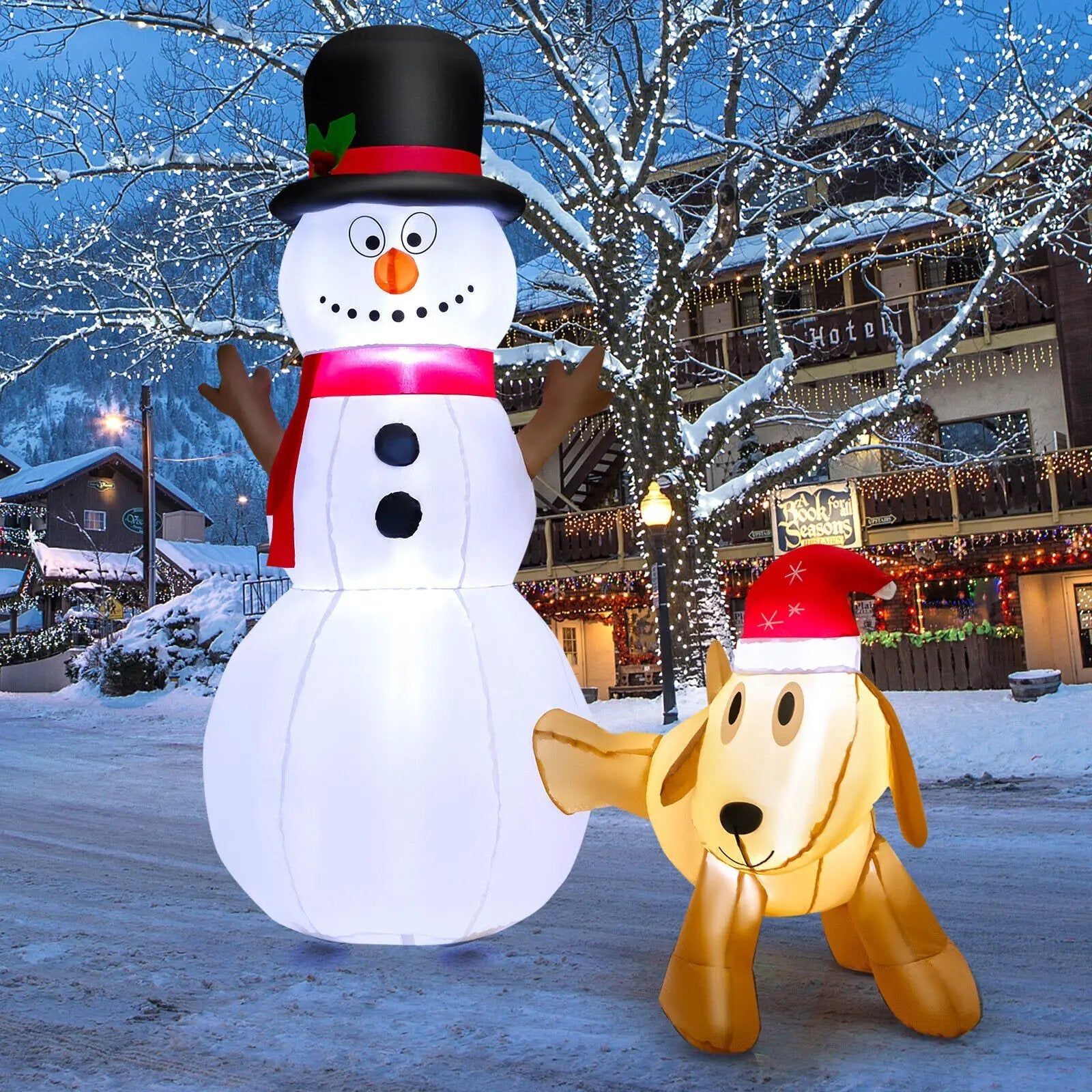 6 Feet Tall Inflatable Snowman and Dog Set Christmas Decoration with LED Lights by DirectDeals