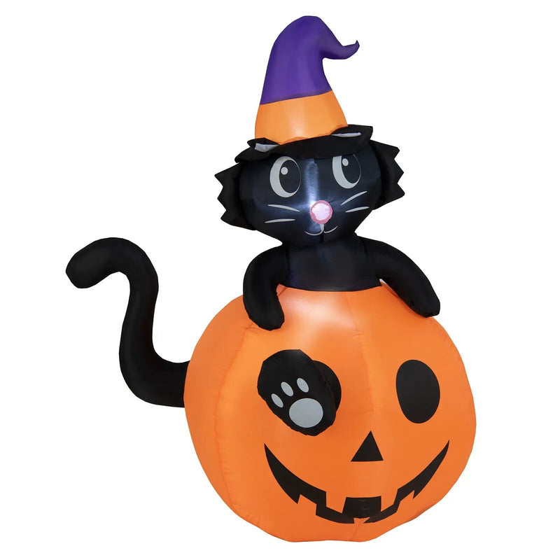5 Feet Inflatable Halloween Pumpkin with Witch's Black Cat by DirectDeals