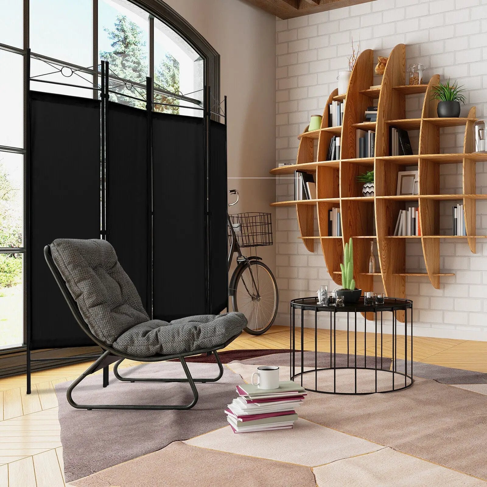 6 Feet 4-Panel Folding Freestanding Room Divider by DirectDeals