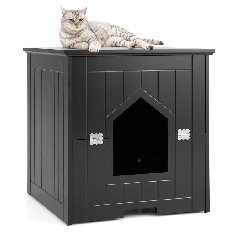 Cat Litter Box Enclosure with Flip Magnetic Half Door by DirectDeals