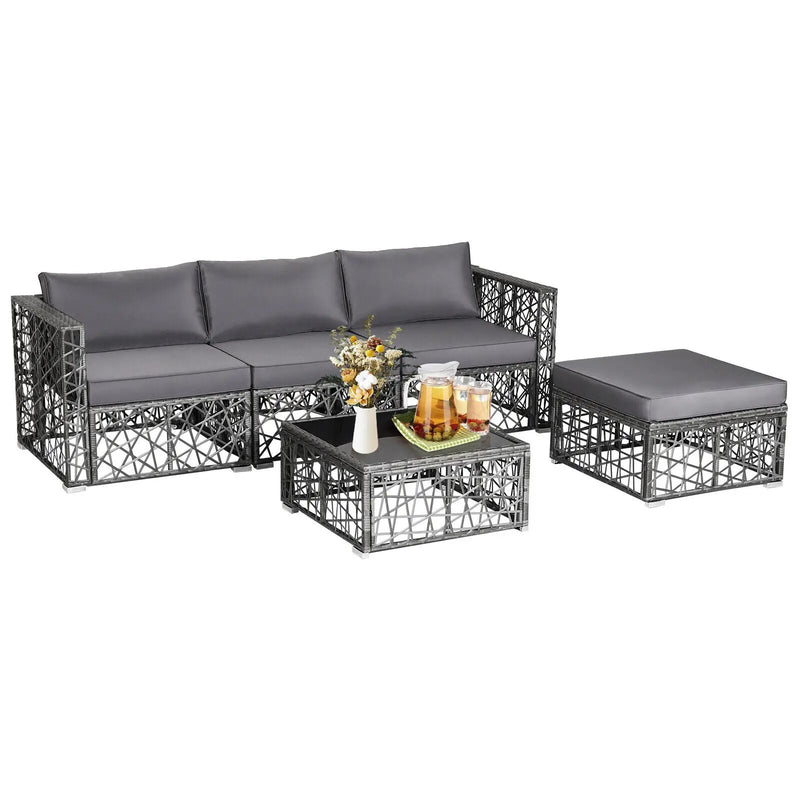 5 Pieces Patio PE Rattan Wicker Sofa Furniture Set-Gray by DirectDeals