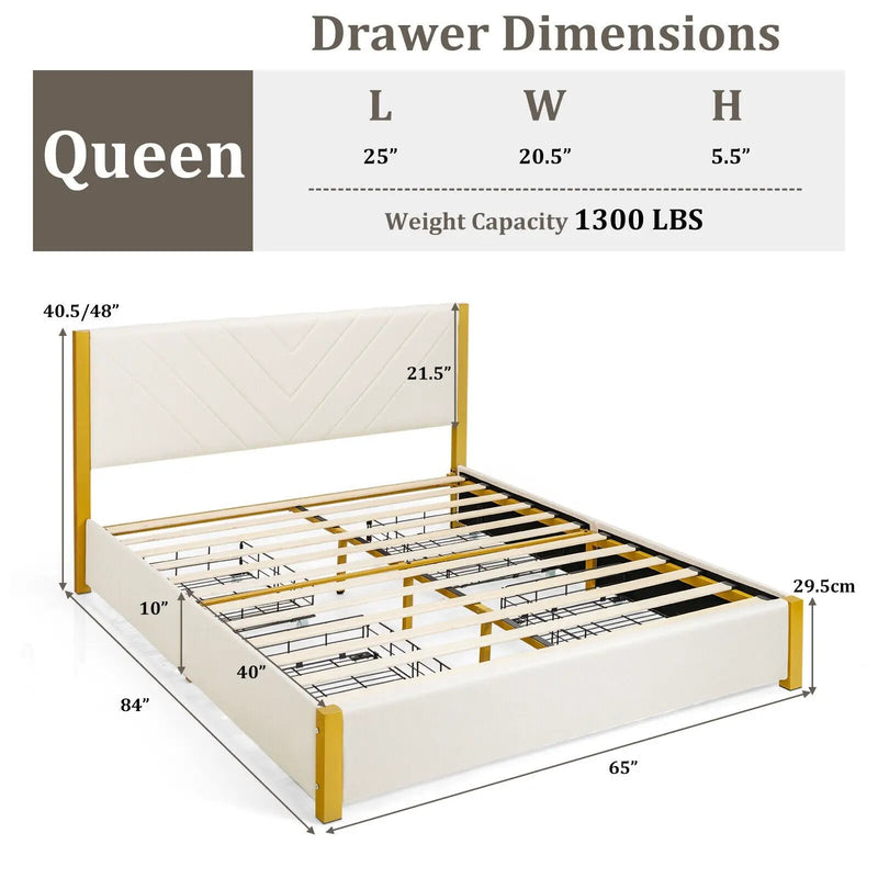 Full Size/Queen Size Upholstered Bed Frame with Adjustable Headboard and 4 Drawers by DirectDeals