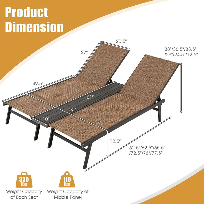 2-Person Patio Chaise Lounge with Middle Panel-Brown by DirectDeals