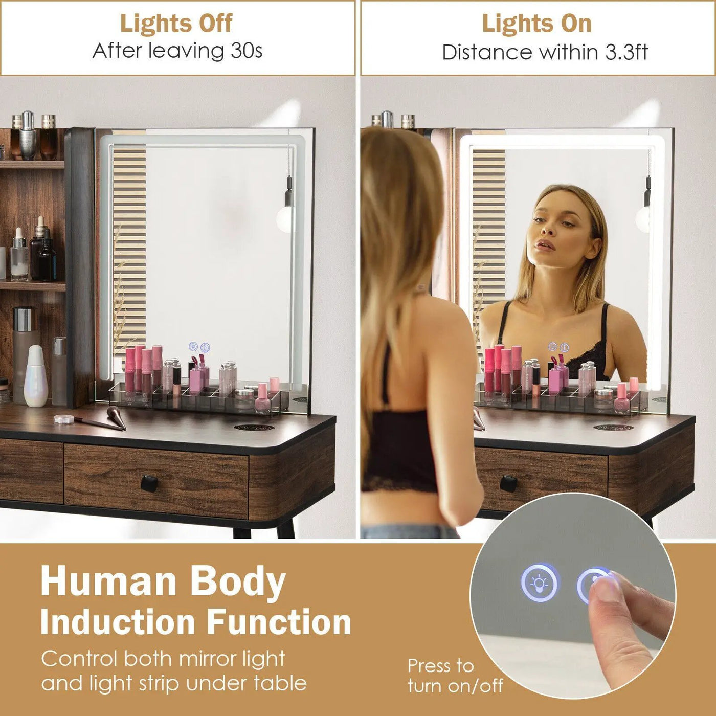 Vanity Makeup Table Set with Lighted Mirror by DirectDeals