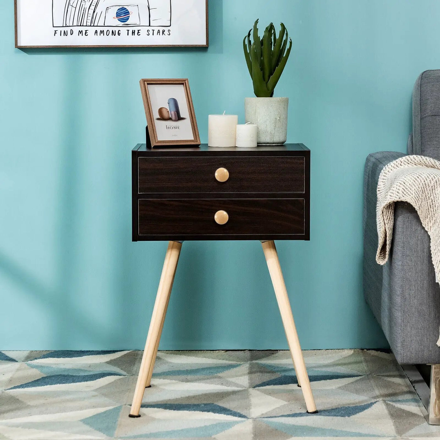Modern Nightstand Bedside Table Mid Century with 2 Drawers-Natural by DirectDeals