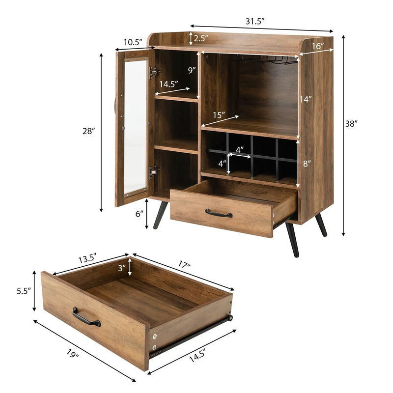 Buffet Sideboard with Removable Wine Rack and Glass Holder-Rustic Brown by DirectDeals