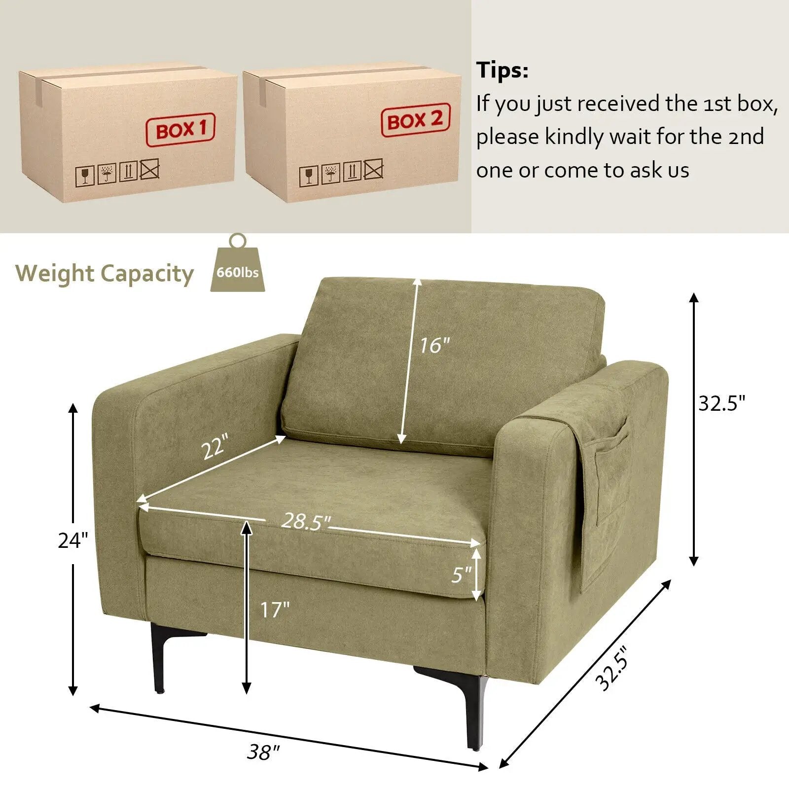 Modern Accent Armchair with Side Storage Pocket by DirectDeals