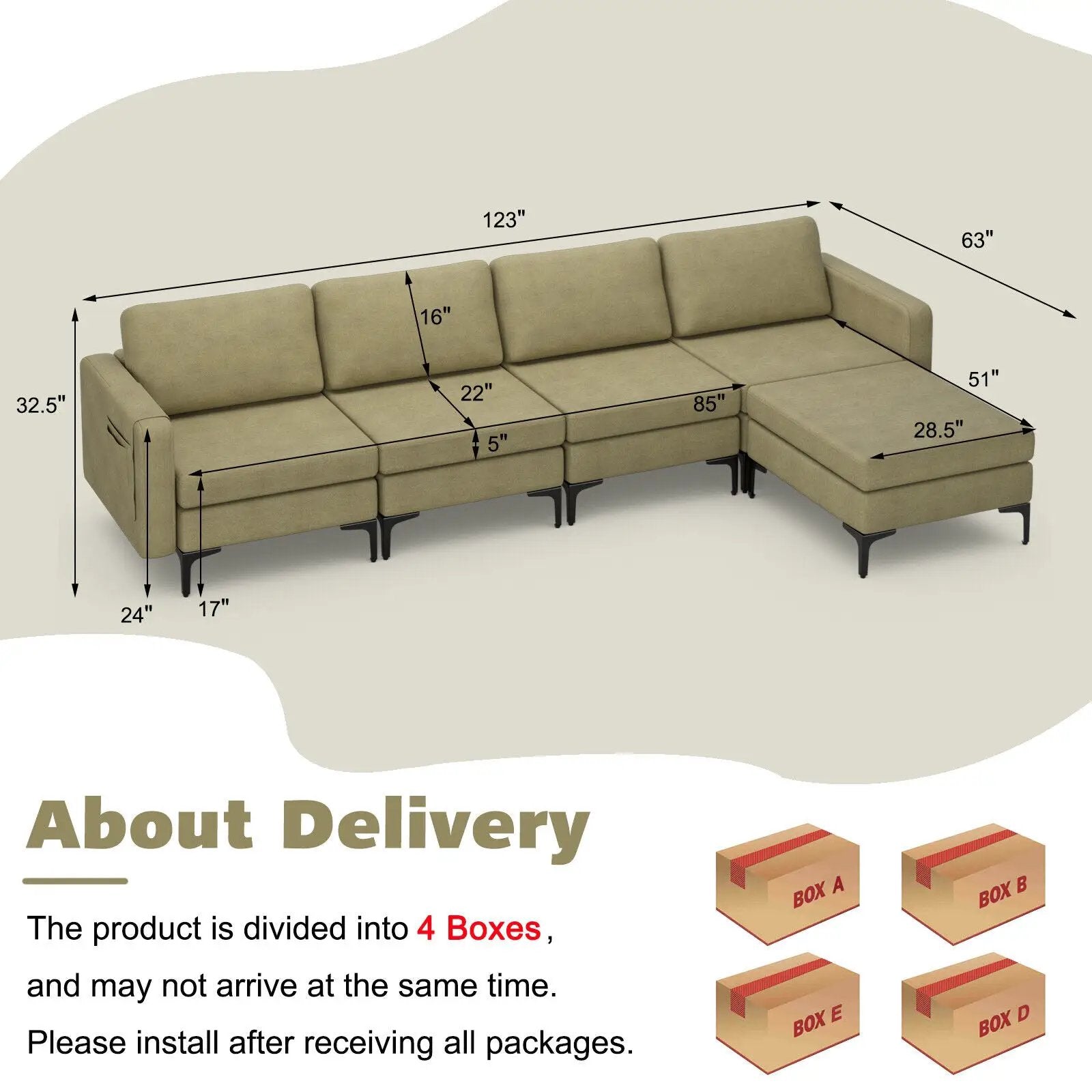 Modular L-shaped Sectional Sofa with Reversible Ottoman and 2 USB Ports by DirectDeals